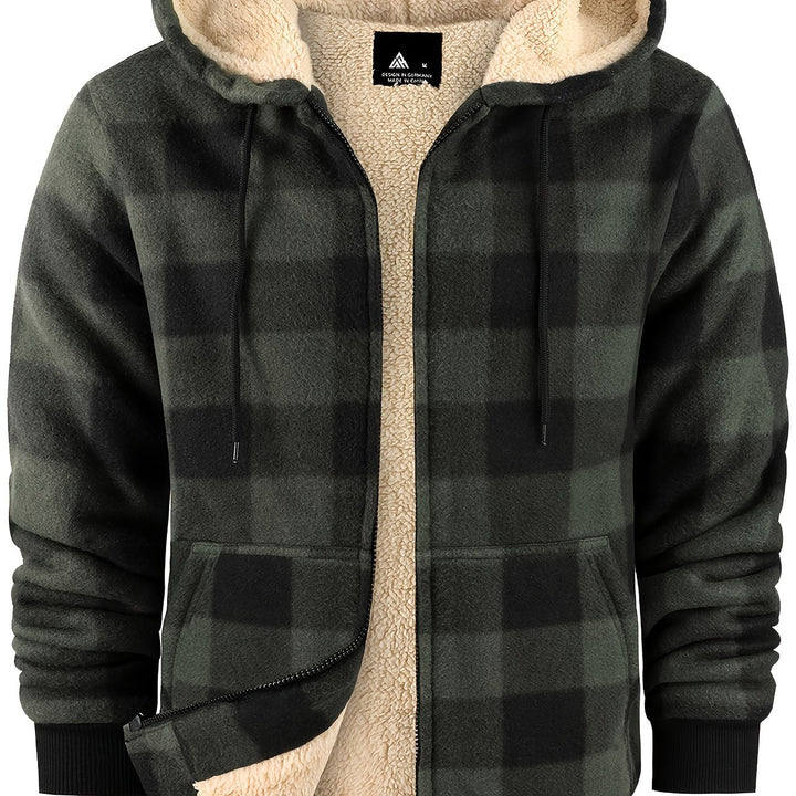 Men's Sherpa Lined Plaid Zip Hoodie – Green