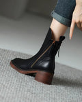 Valorine |  Black leather boots with a comfortable heel, elegant and timeless