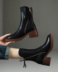 Garciel |  Black Leather Ankle Boots with Comfortable Heel