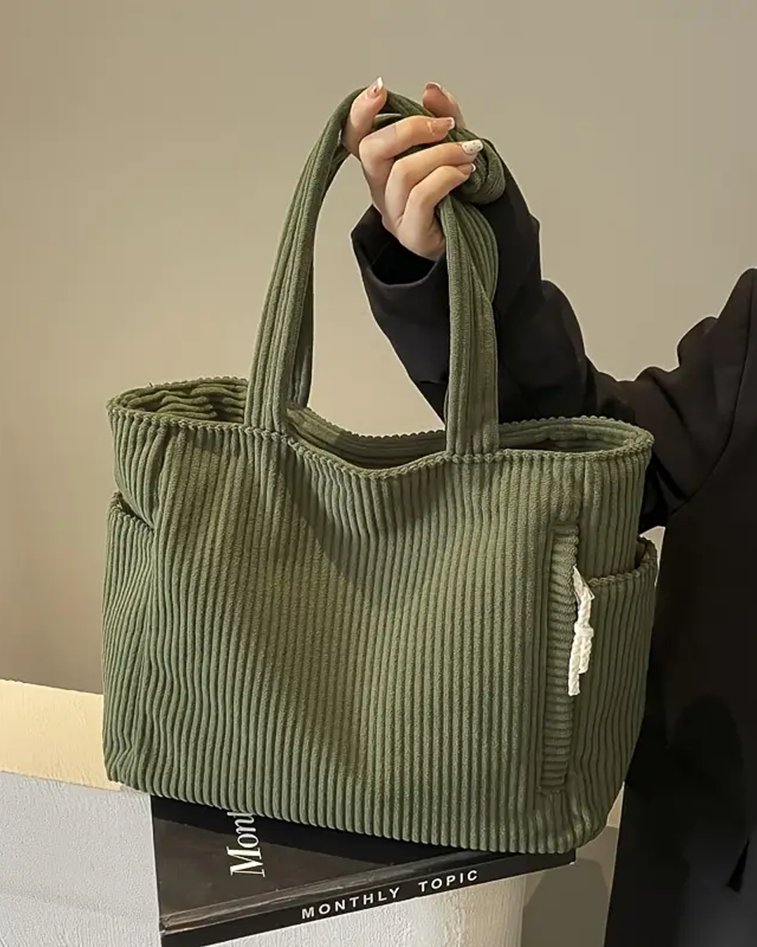 Tilda™ | Ribbed Tote Bag with Drawstring Detail