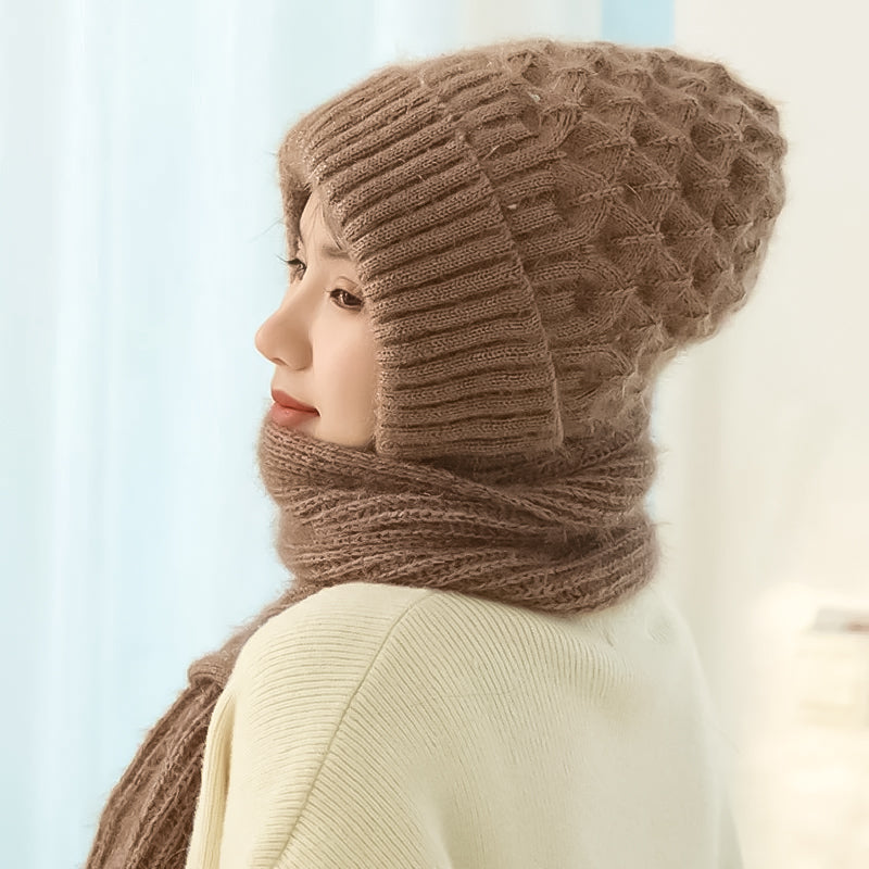 Fleece-Lined Windproof Hat & Scarf with Integrated Ear Protection