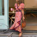 Amalia |  Elegant Pink Maxi Dress with Short Sleeves