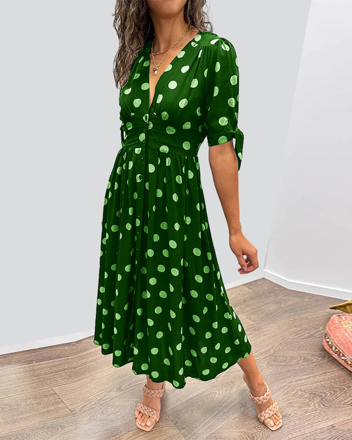 Mina™ | V-Neck Polka Dot Dress