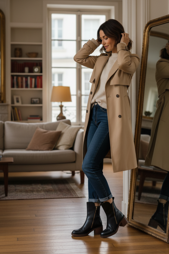 Valorine™ | Black leather boots with a comfortable heel, elegant and timeless