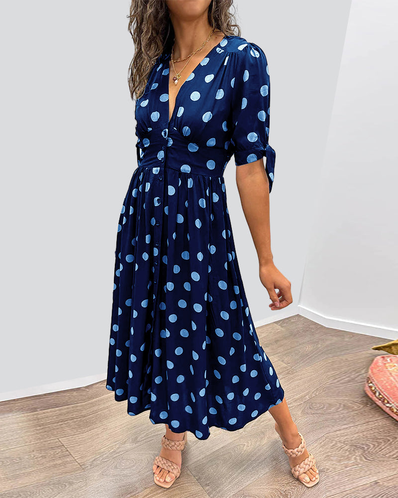 Mina™ | V-Neck Polka Dot Dress