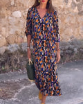 Nathalie |  V-Neck Dress with Retro Print