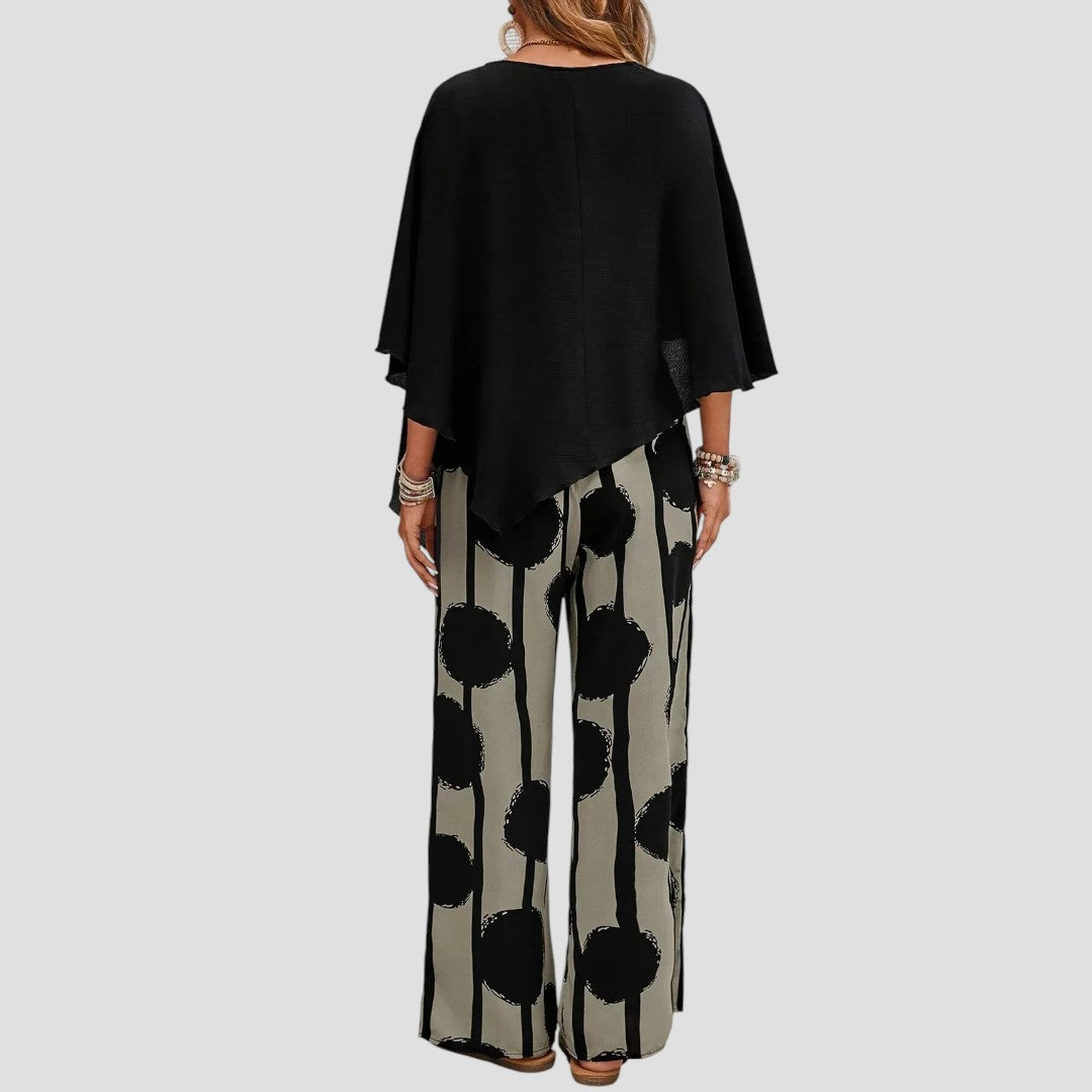 Milavie™ | Stylish Set with Asymmetric Top & Printed Trousers