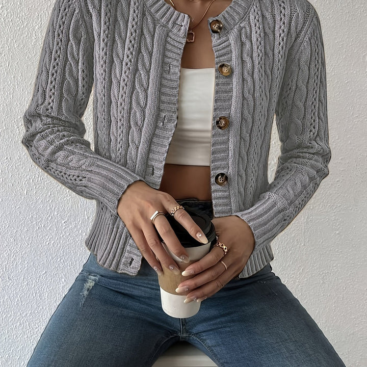 Mientje | Women's Cable Knit Crew Neck Cardigan Sweater