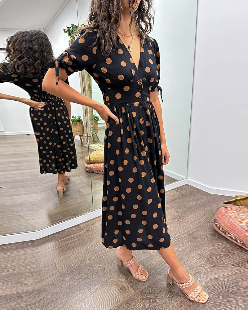 Mina™ | V-Neck Polka Dot Dress