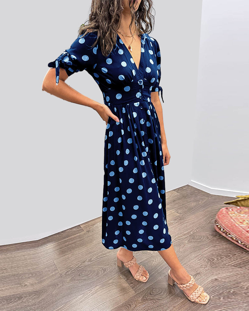 Mina™ | V-Neck Polka Dot Dress