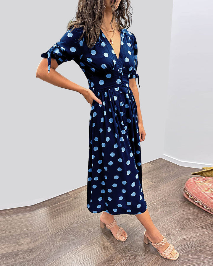Mina™ | V-Neck Polka Dot Dress