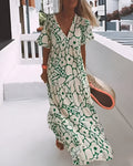 Christine |  Long Summer Dress with Flowing Cut & Elegant Graphic Pattern