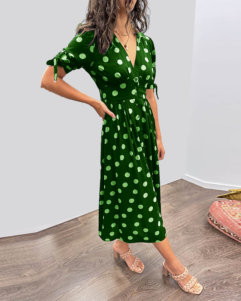 Mina™ | V-Neck Polka Dot Dress