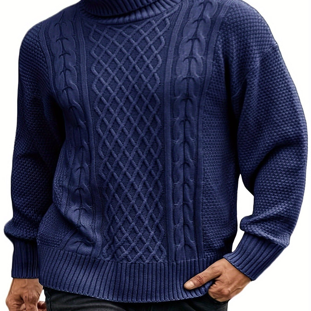 Men's Cable Knit Turtleneck Sweater – Navy