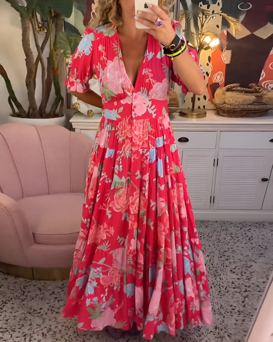 Tessa™ | Elegant Dress with Floral Print & V-Neck