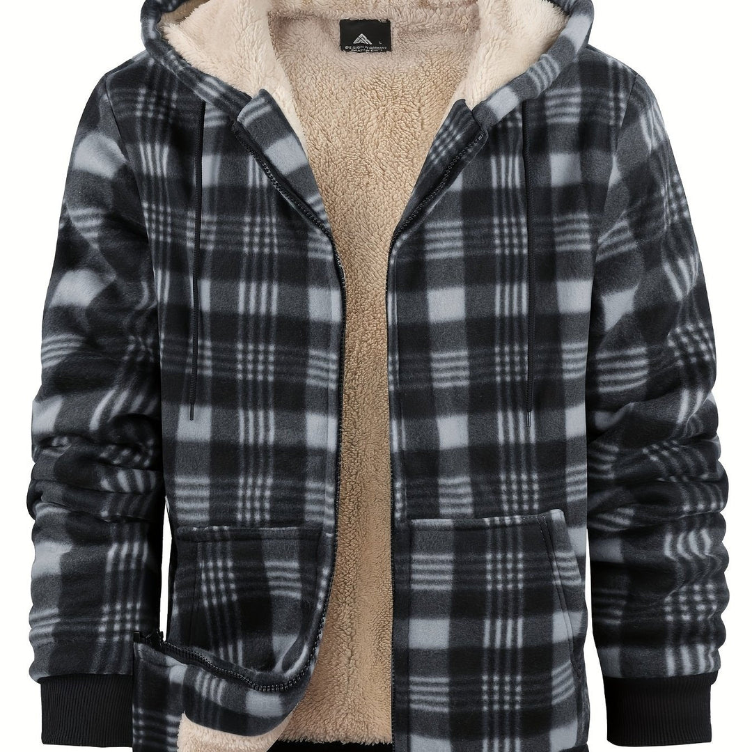Men's Sherpa Lined Plaid Zip Hoodie – Gray