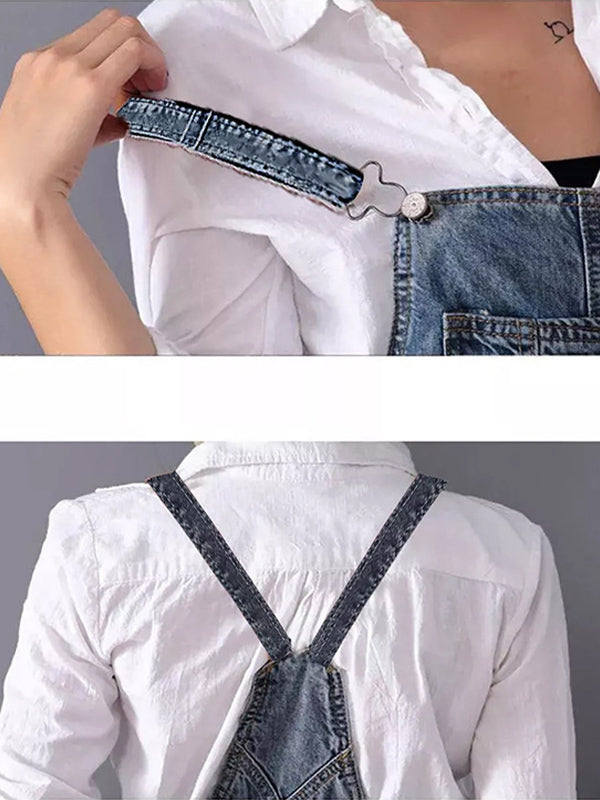 Distressed Denim Pinafore Dress with Back Slit