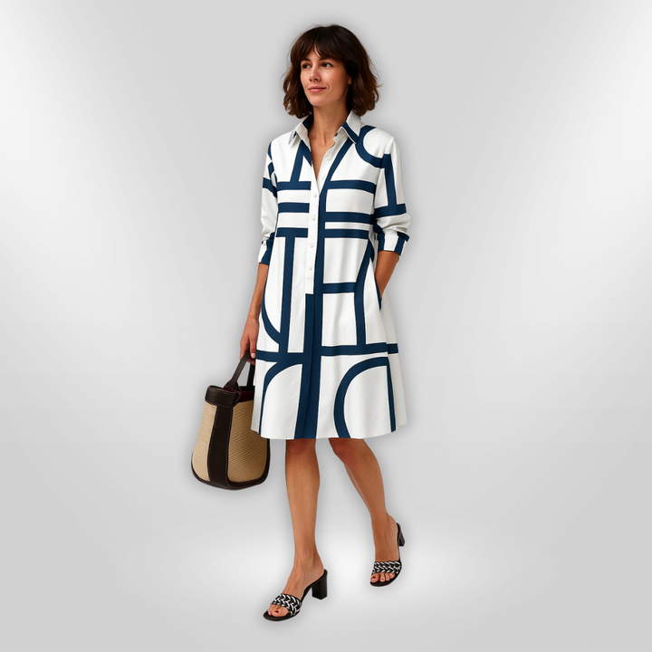 Helena™ | Midi Dress with Geometric Pattern