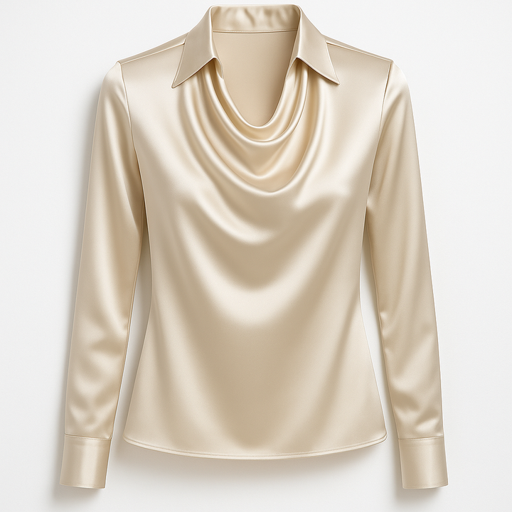 Reba™ | Elegant Silk Blouse with Pleated Neckline