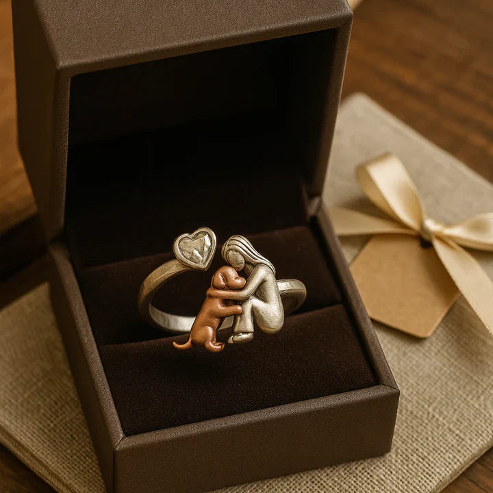Adjustable Silver Dog Ring – “Always in My Heart” with Zirconia Stones