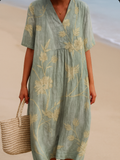 Olivia |  Blue-gray dress with floral embroidery