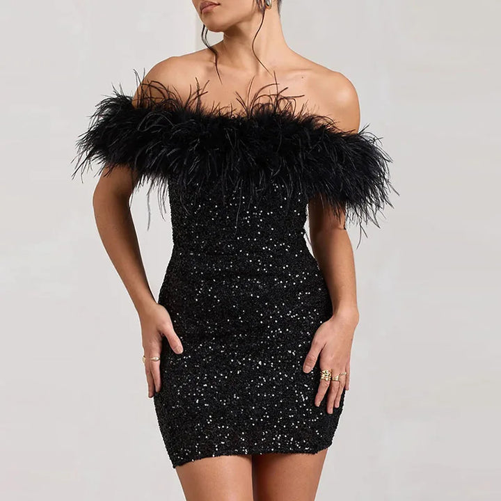 Rinna™ | Stylish Off-Shoulder Glitter Dress
