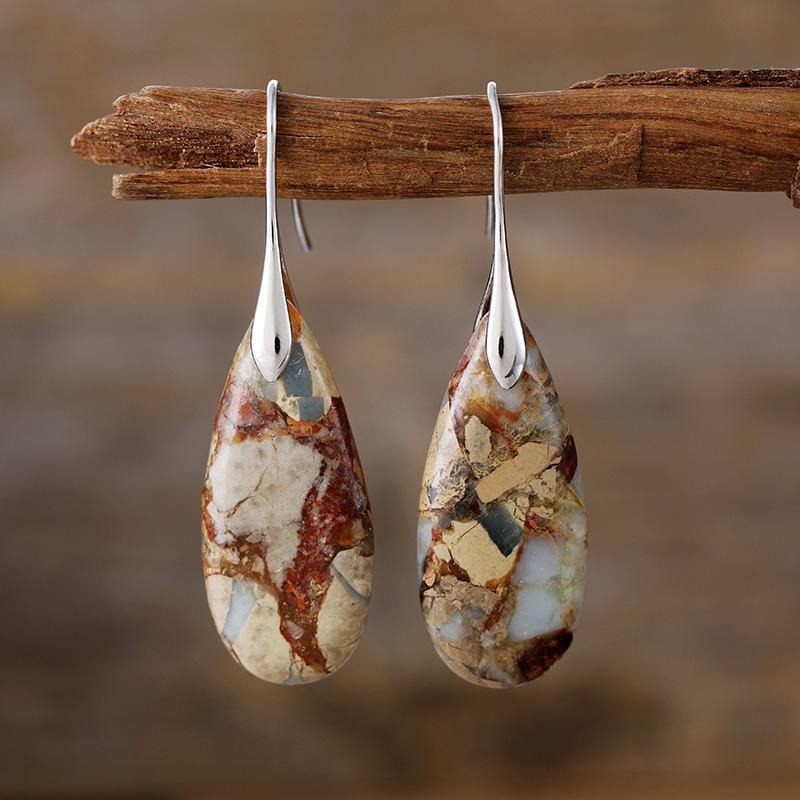 Vintage Earrings Made of Natural Oval Stone