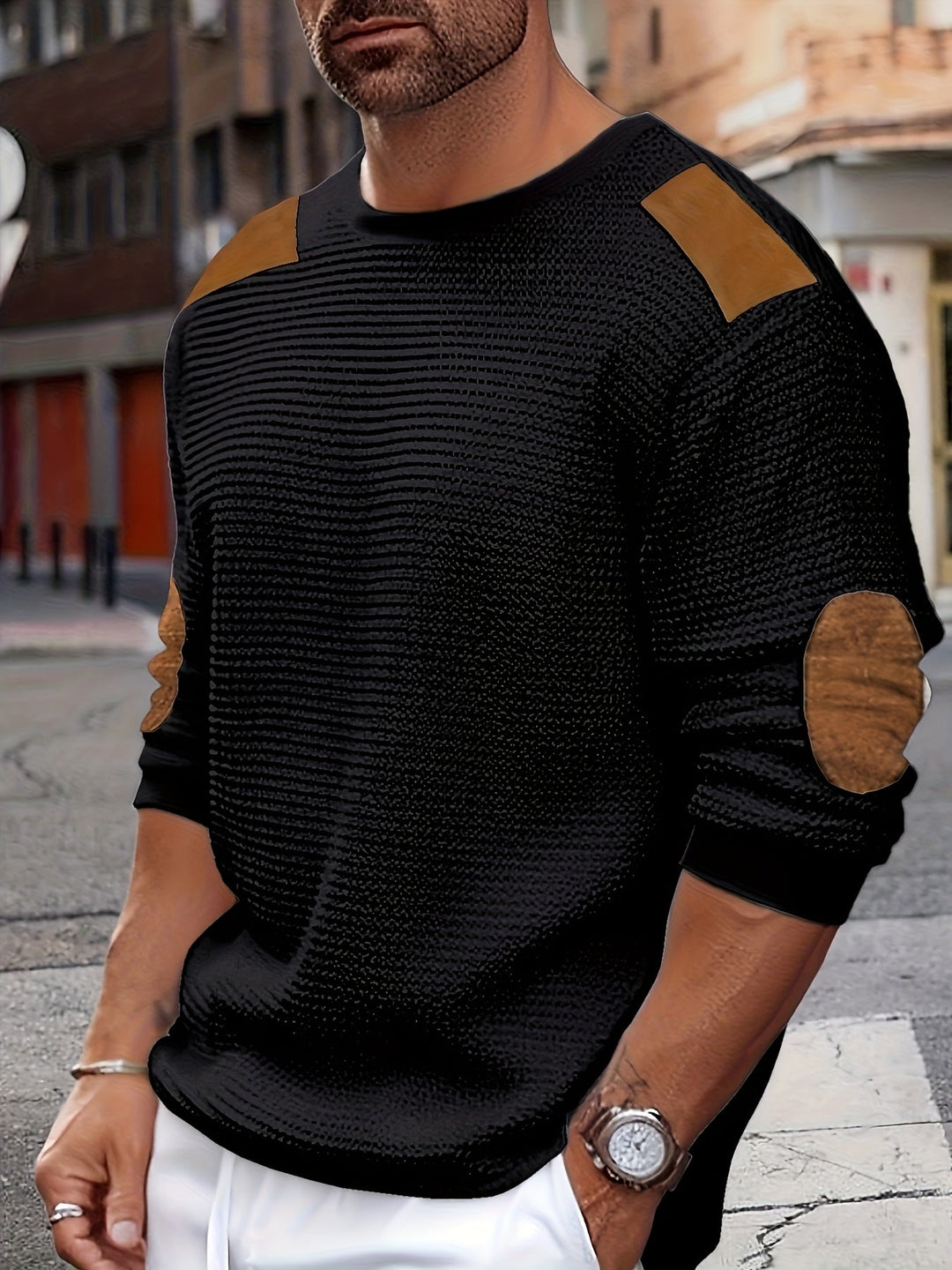 Aaron | Men's Pullover Sweater Elbow Patch Knit 9