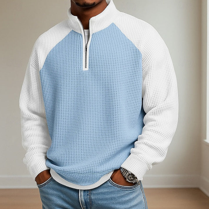 Men's Color Block Quarter Zip Pullover – Light Blue