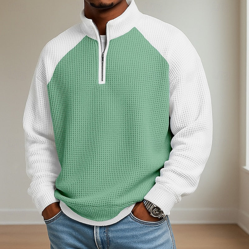 Men's Color Block Quarter Zip Pullover – Light Green