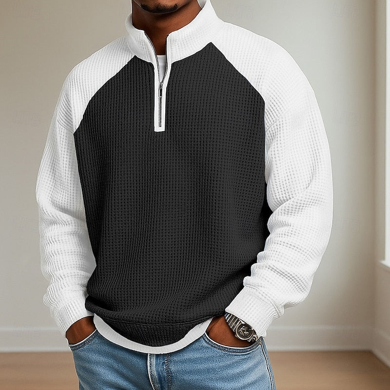 Men's Color Block Quarter Zip Pullover – Black
