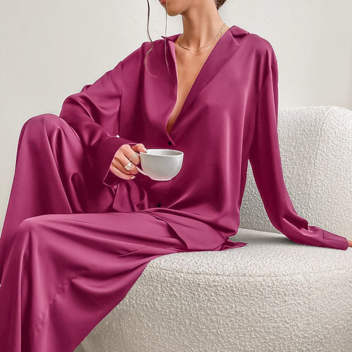 Adelina | Women's Pajama Set Satin Button Up 12
