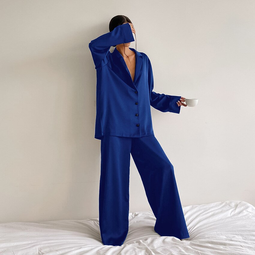 Adelina | Women's Pajama Set Satin Button Up 2