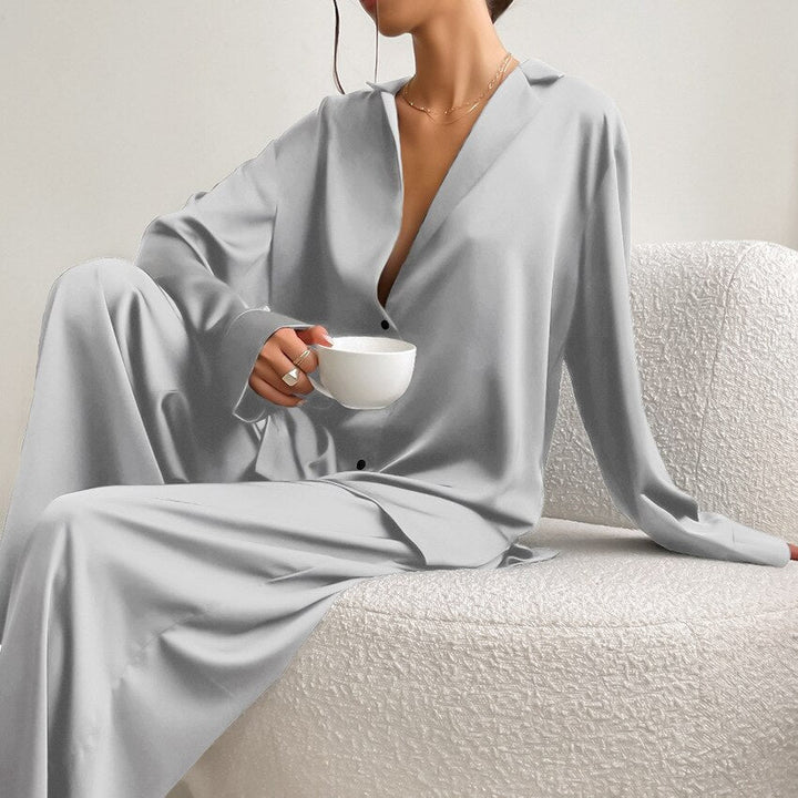 Adelina | Women's Pajama Set Satin Button Up 3