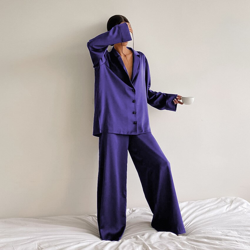 Adelina | Women's Pajama Set Satin Button Up 6