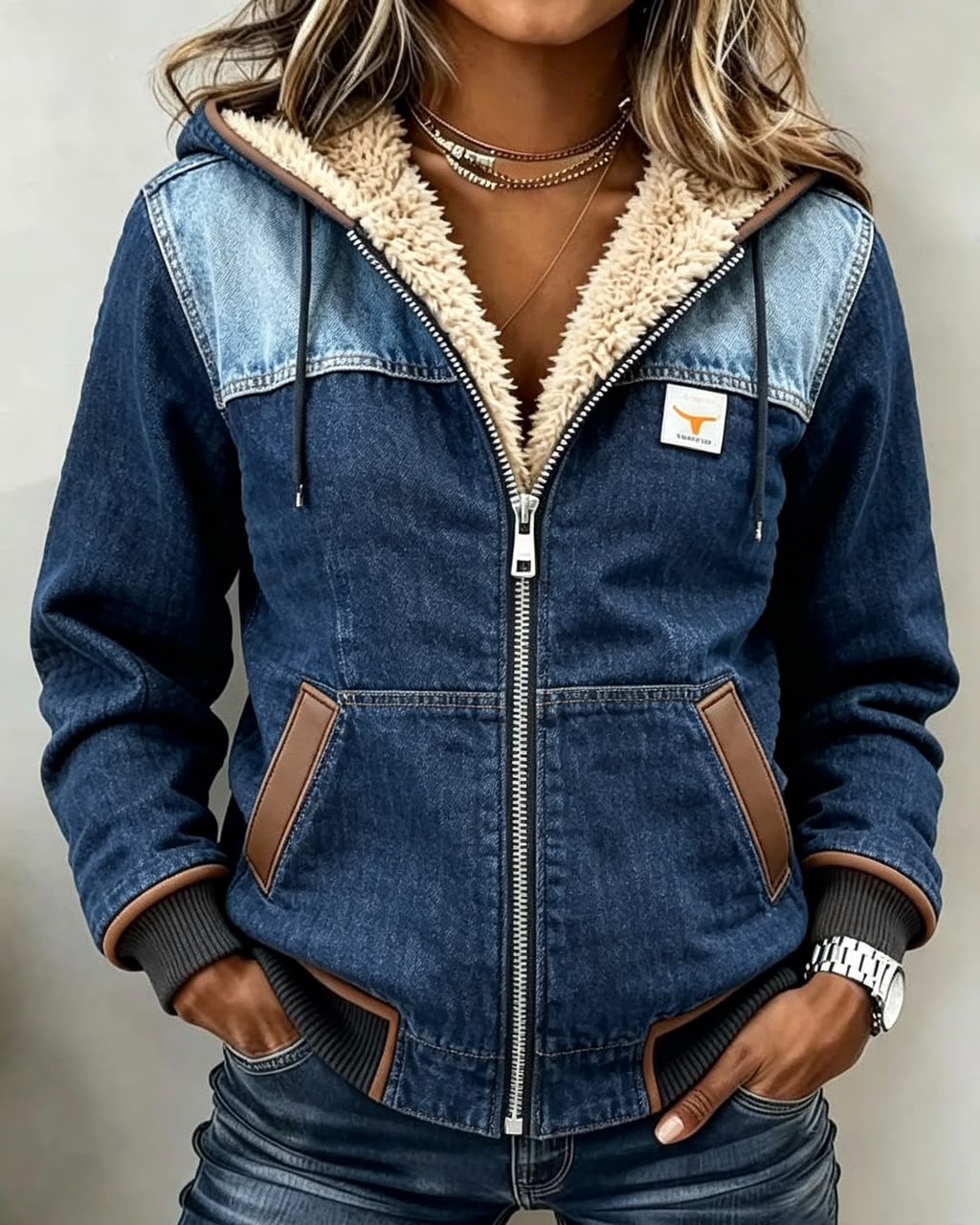 Anneke | Women's Denim Jacket Sherpa Lined Hooded Winter 1