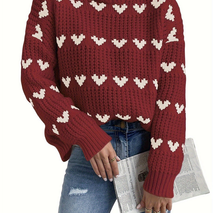 Ans | Women's Mock Neck Sweater Knit Pullover Printed Oversized 2