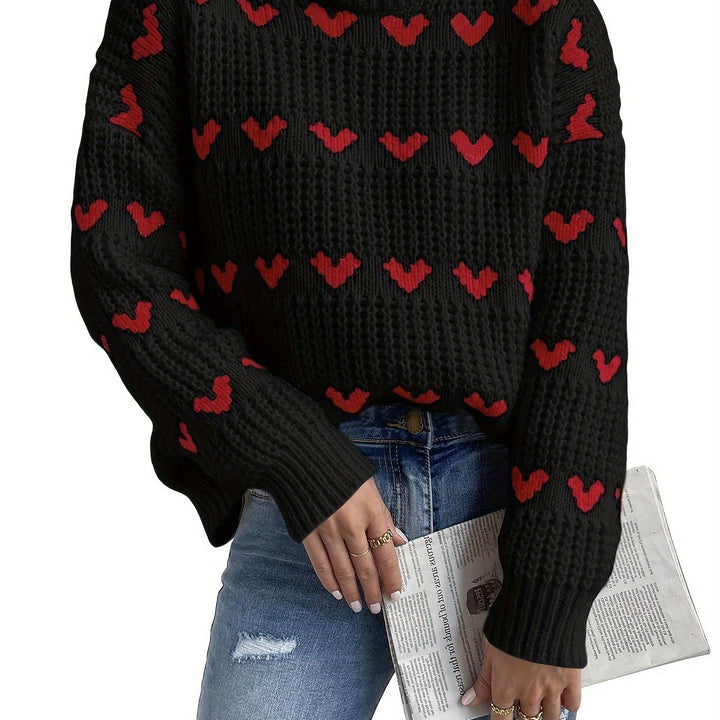 Ans | Women's Mock Neck Sweater Knit Pullover Printed Oversized 3