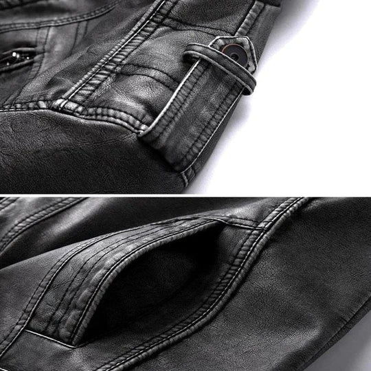 Avan | Men's Distressed Leather Jacket Stand Collar Motorcycle Vintage 3
