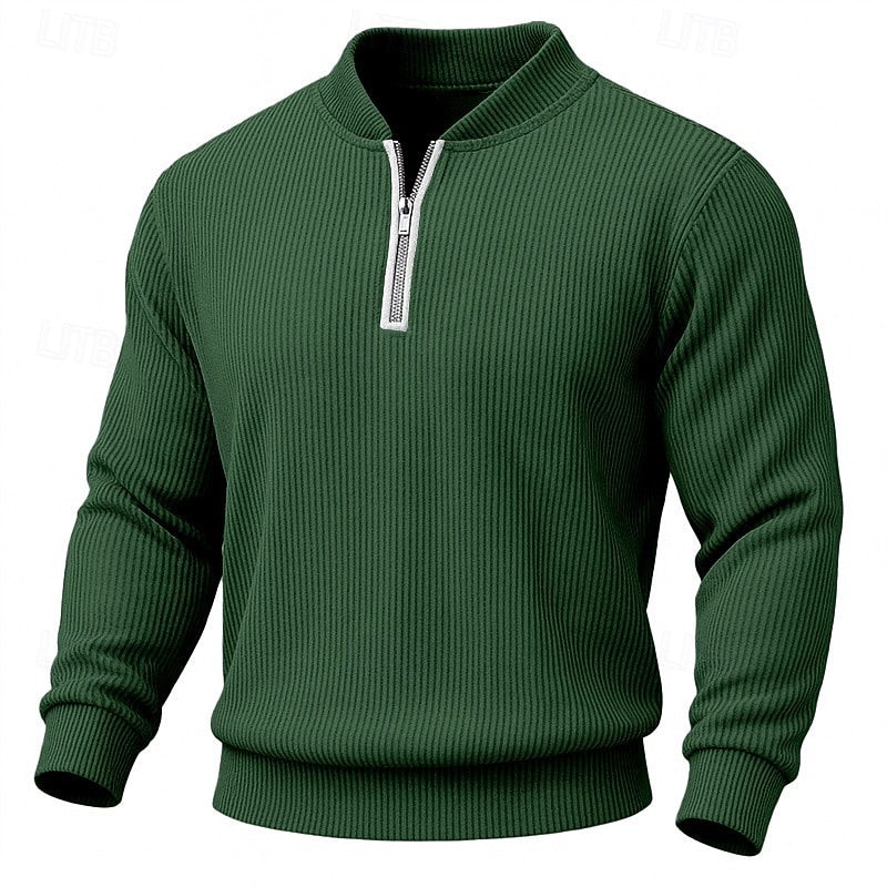 Men's Ribbed Quarter Zip Sweater – Dark Green