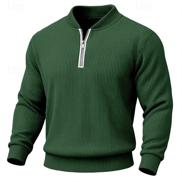 Men's Ribbed Quarter Zip Sweater – Dark Green