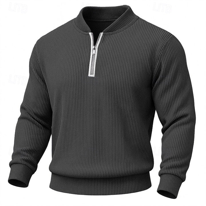 Men's Ribbed Quarter Zip Sweater – Dark Gray