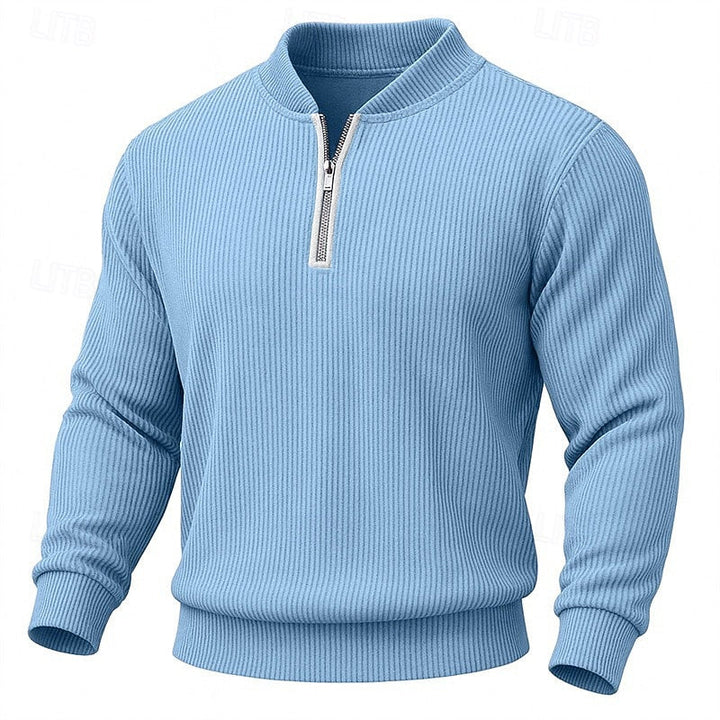 Men's Ribbed Quarter Zip Sweater – Light Blue
