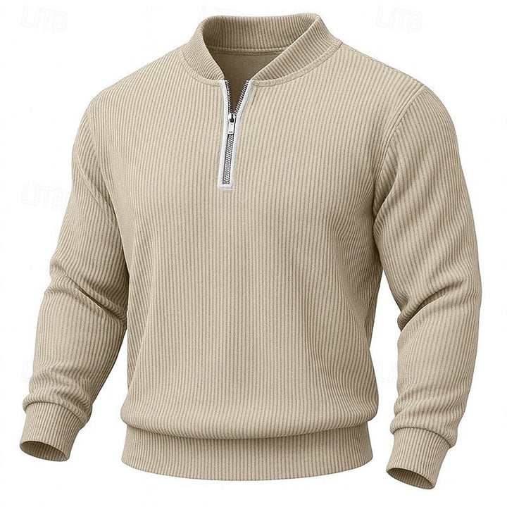 Men's Ribbed Quarter Zip Sweater – Beige