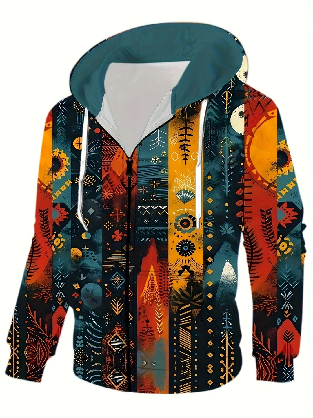 Men's Tribal Print Hooded Zip Jacket – Detail View