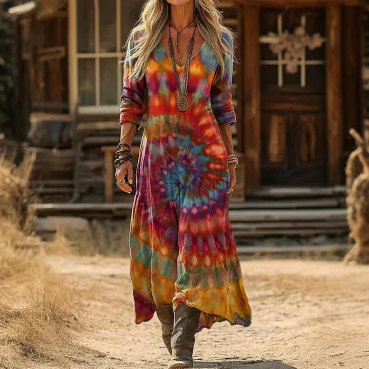 BEA - VINTAGE LONG SLEEVE V-NECK FALL DRESS 4