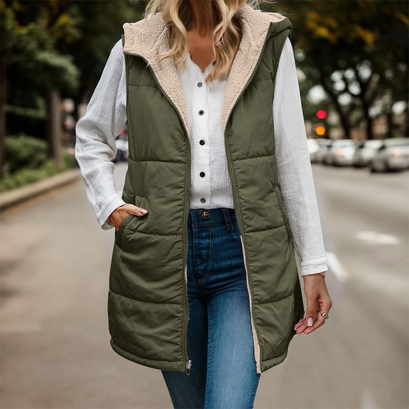 Bernadine | Women's Long Hooded Puffer Vest 1