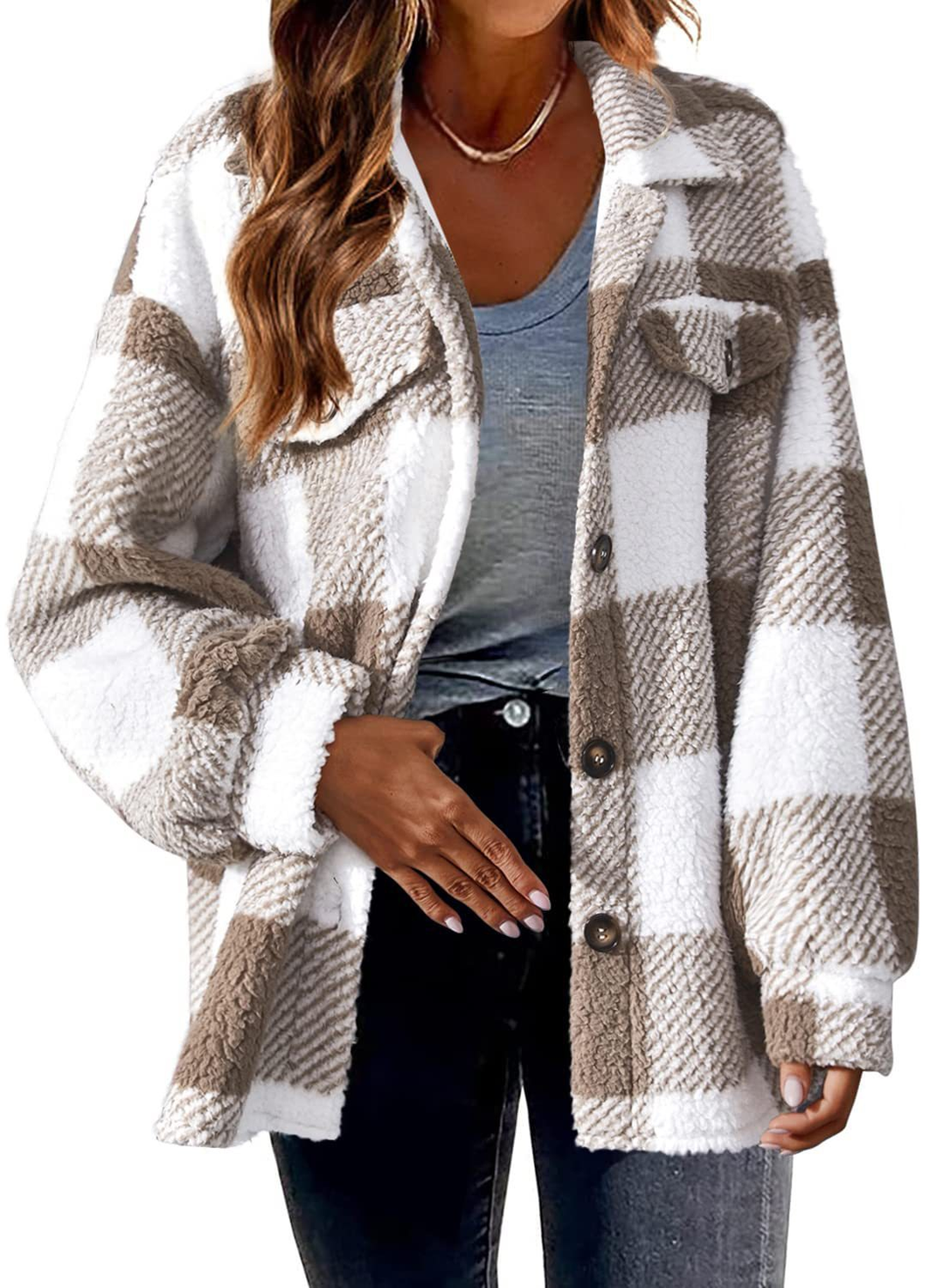 Bodil | Women's Plaid Shacket Flannel Teddy Jacket Sherpa 1