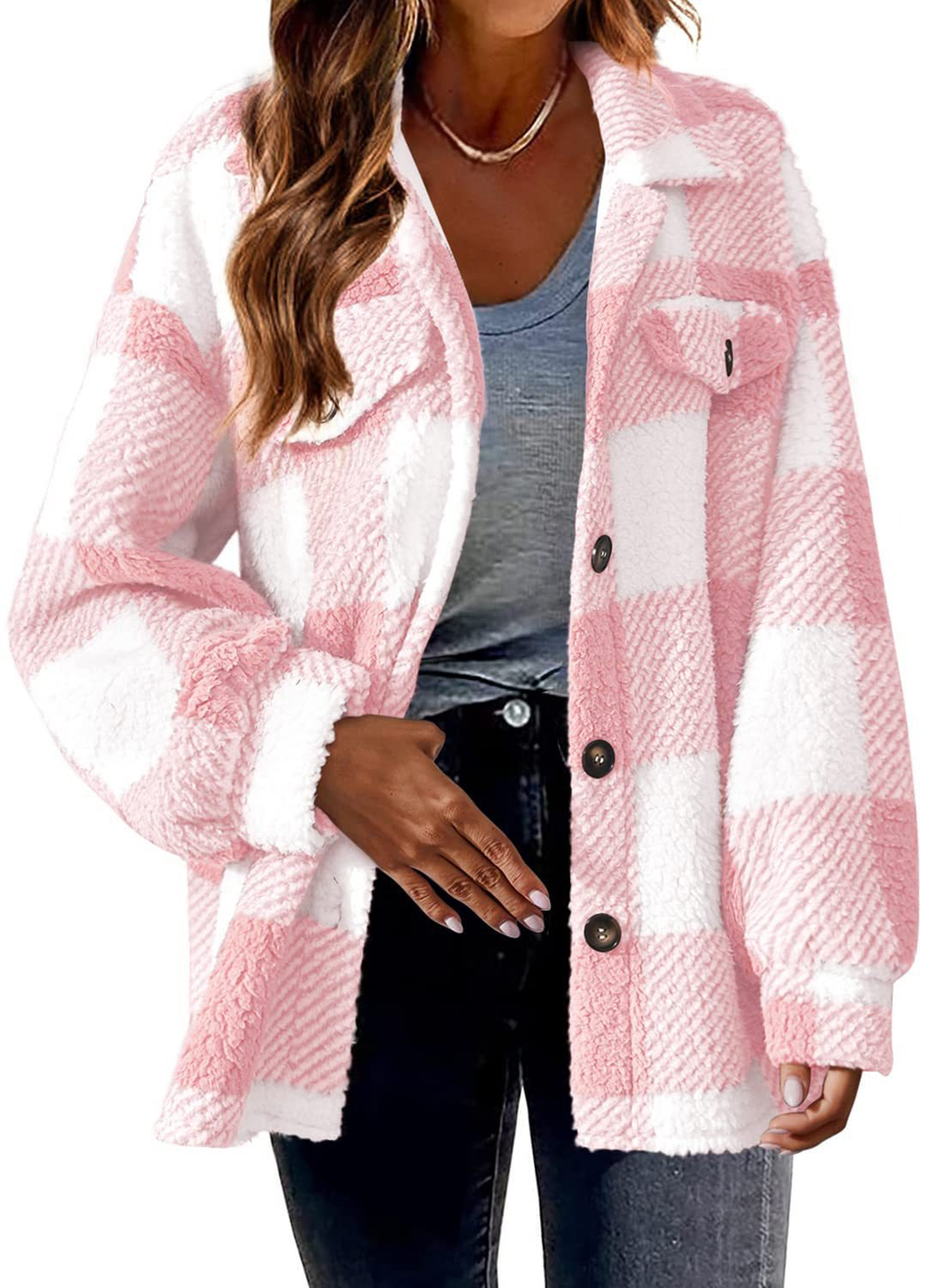 Bodil | Women's Plaid Shacket Flannel Teddy Jacket Sherpa 2