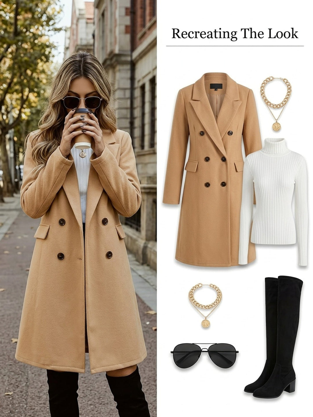Brechtje | Women's Camel Coat Double Breasted Mid Length 7